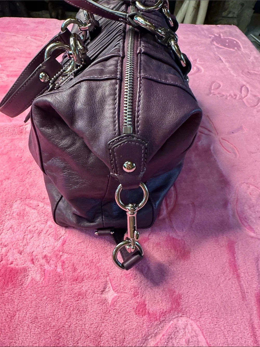 Coach Madison Deep Purple Leather Convertible Strap Satchel